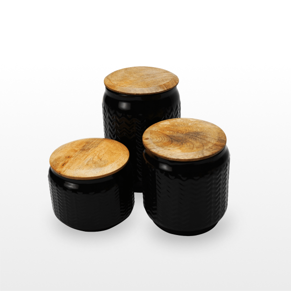 Orevo 3 pcs canister set with wooden lid 