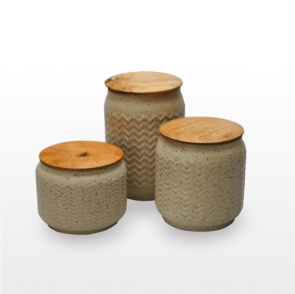 Orevo 3 pcs canister with wooden lid 